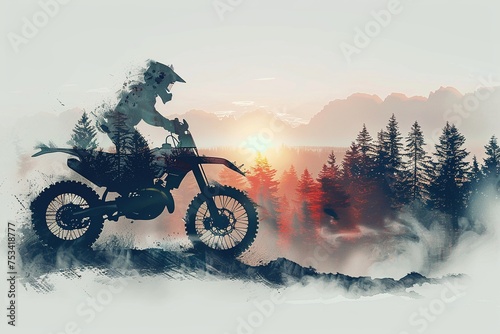 Double exposure of a motocross bike and dirt track.