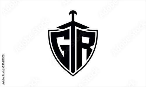 GR initial letter shield icon gaming logo design vector template. batman logo, sports logo, monogram, polygon, war game, symbol, playing logo, abstract, fighting, typography, icon, minimal, knife logo