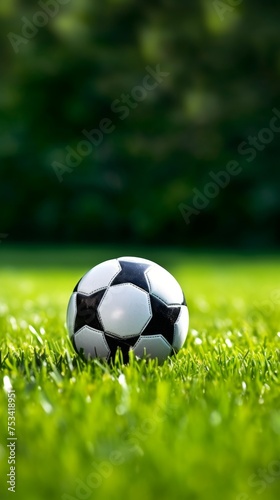 Close-up of Football on Lush Grass with Dark Background