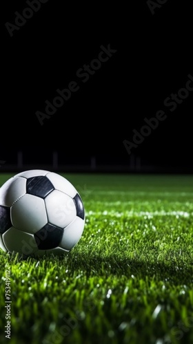 Close-up of Football on Lush Grass with Dark Background © vectoraja