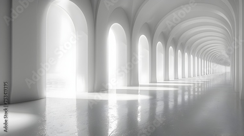 Minimalist Monochromatic 3D Rendering of Light in a Long Corridor