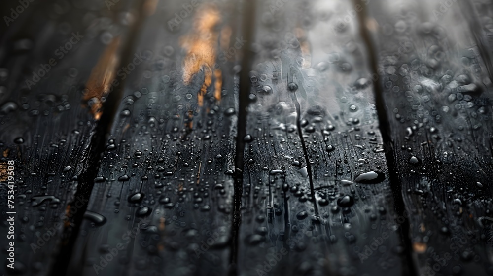 Water Drops on Black Wooden Plank, To provide a high-quality and detailed image of water drops on a wooden surface, suitable for use in a variety of Water Drops on Black Wooden Plank, To provide a high-quality and detailed image of water drops on a wooden surface, suitable for use in a variety of