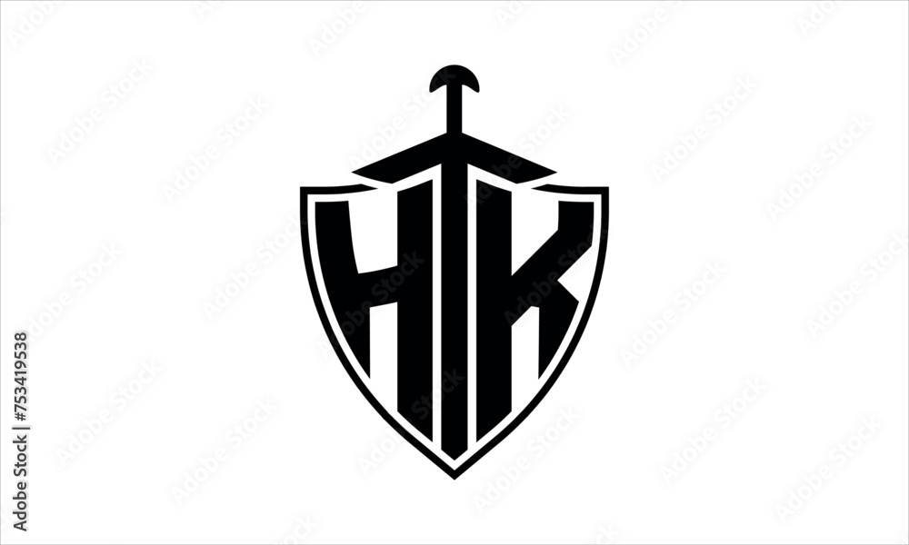 HK initial letter shield icon gaming logo design vector template ...