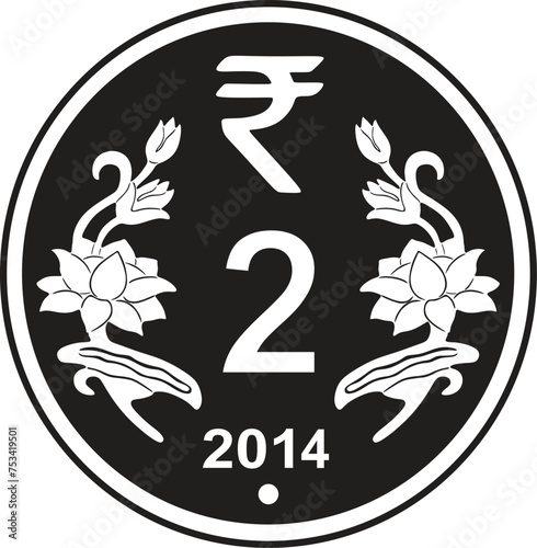 Indian 2 rupee coin vector design handmade silhouette