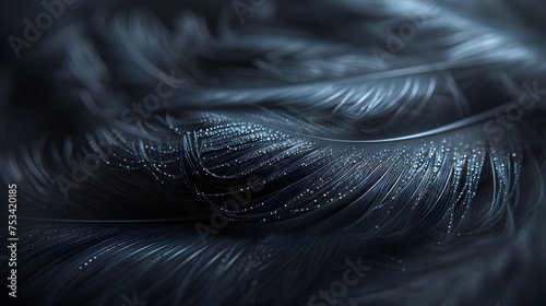 Black Feather with Dew Droplets in Vray Style