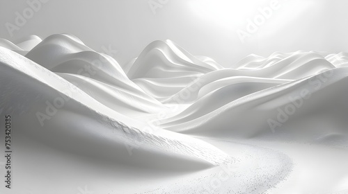3D White Mountains Landscape with Snowy Paths and Road