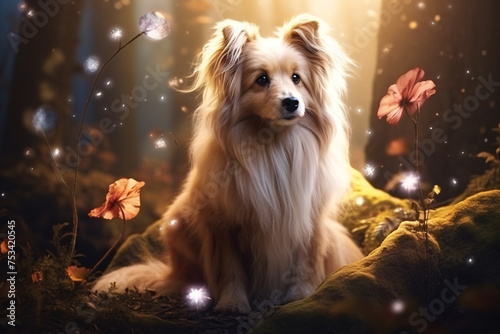whimsical fairytale forest with this enchanting illustration of a mystical dog