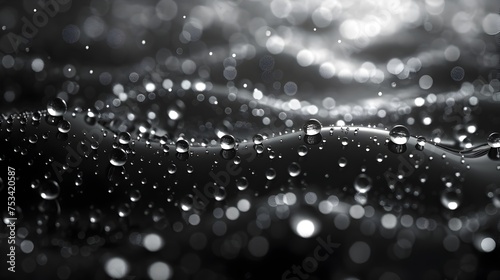 Black and White Water Droplets in Storm and Space, To capture the beauty and intrigue of water droplets in black and white, with a focus on texture,