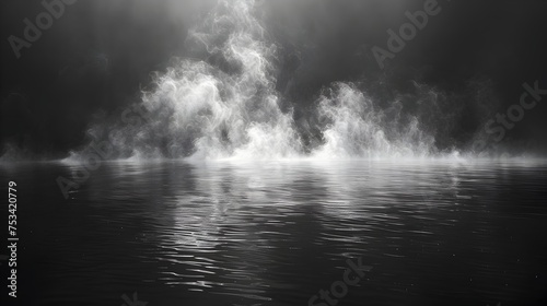Smoke and Water in Black and White A Dreamlike Seascape, To convey a sense of mystery and surrealism through the use of smoke and fire in a water