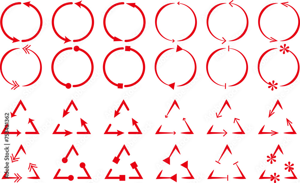 赤色の回転矢印セット
