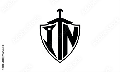 IN initial letter shield icon gaming logo design vector template. batman logo, sports logo, monogram, polygon, war game, symbol, playing logo, abstract, fighting, typography, icon, minimal, knife logo
