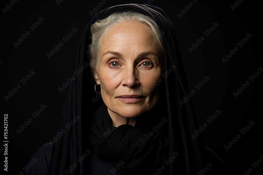Portrait of a beautiful senior woman on a black background. Toned. Portrait of a beautiful senior woman on a black background. Toned.