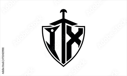 IX initial letter shield icon gaming logo design vector template. batman logo, sports logo, monogram, polygon, war game, symbol, playing logo, abstract, fighting, typography, icon, minimal, knife logo