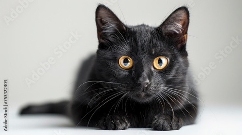 Black Cat Sitting Looking Camera, Desktop Wallpaper Backgrounds, Background HD For Designer © PicTCoral