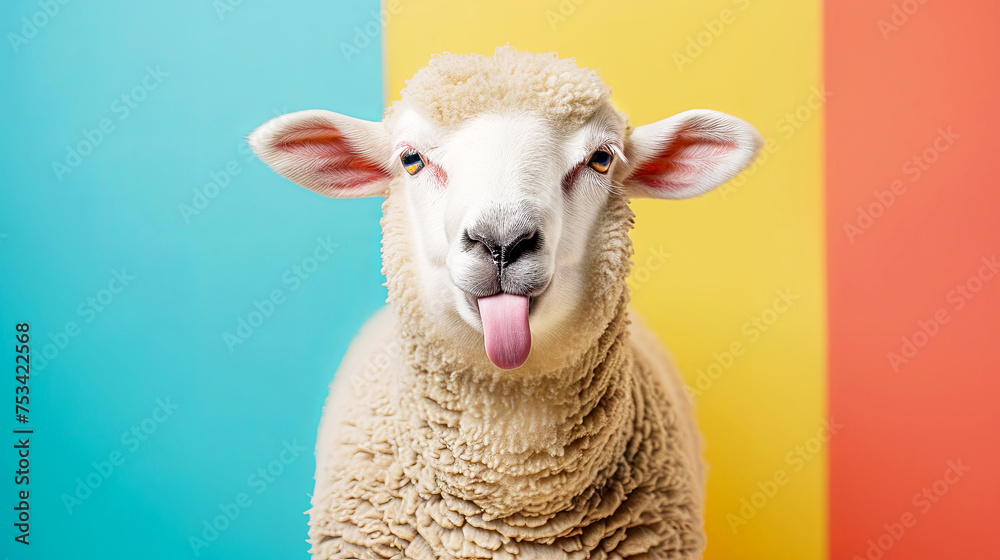 Sheep on colorful background. An optimistic concept. - obrazy, fototapety, plakaty 