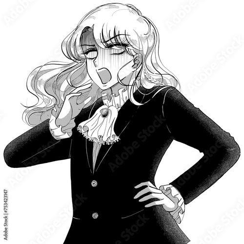 Quadro su tela 白黒レトロ漫画劇画・驚いて白目を剥く貴族のイケメン男性