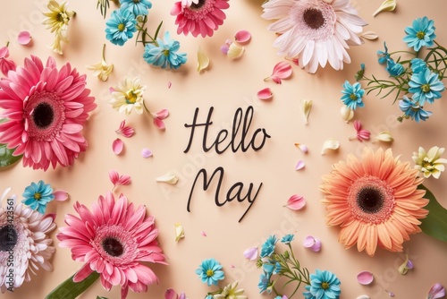 Hello May Card Month illustrate Decoration Flower to celebrate start of the month Pastel Background
