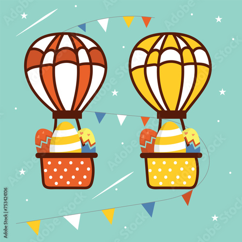 parachute riding ester egg flying in the sky colorful vector for ester day