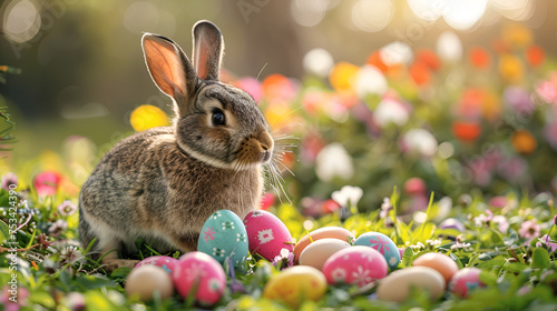easter bunny and eggs, generative Ai