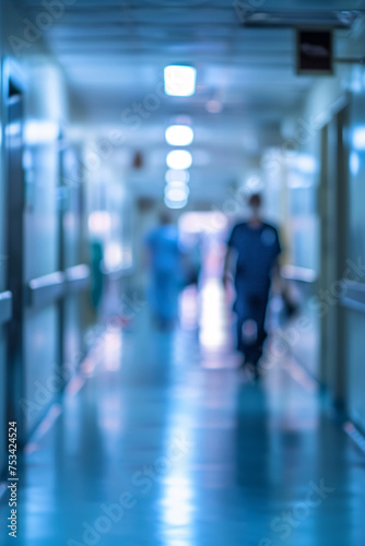 Abstract blurred background of a hospital corridor with people and medical professionals © Artinun