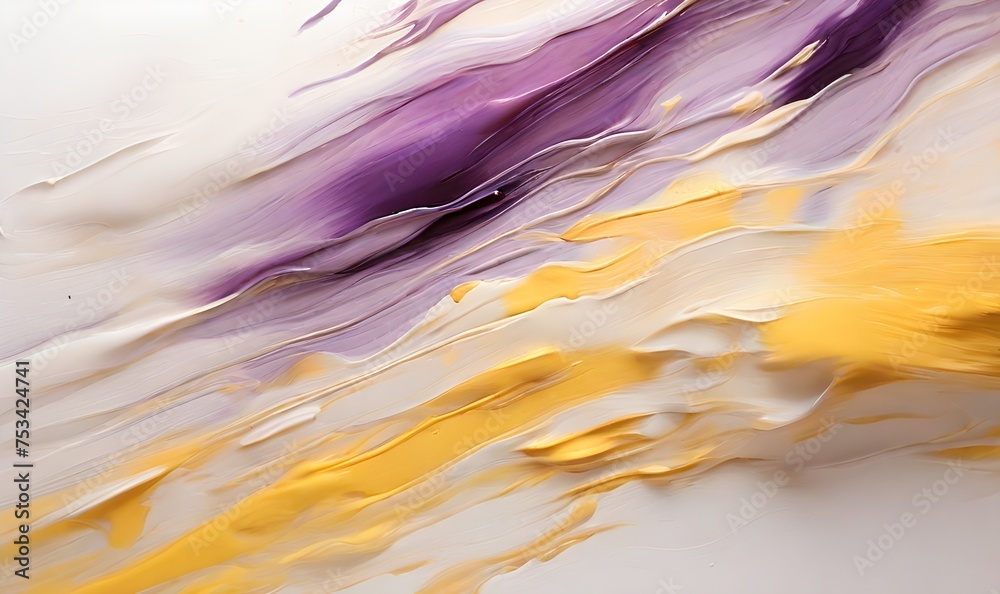 An abstract blur of purple, yellow, and white colors with a grainy texture on a white background, generative AI