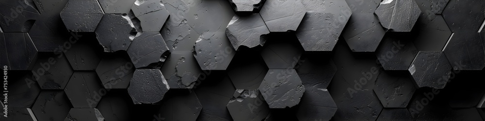 Black Hexagon Abstract Background, 3D Rendering, To add a modern and edgy touch to any design project - obrazy, fototapety, plakaty 