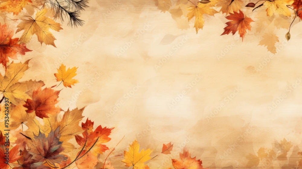 Abstract autumn background with fall-colored maple leaves and floral decorations Abstract autumn background with fall-colored maple leaves and floral decorations