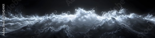 Abstract Black and White Stormy Sea with Glowing Waves, To convey a sense of powerful and extreme nature, suitable for applications that require a