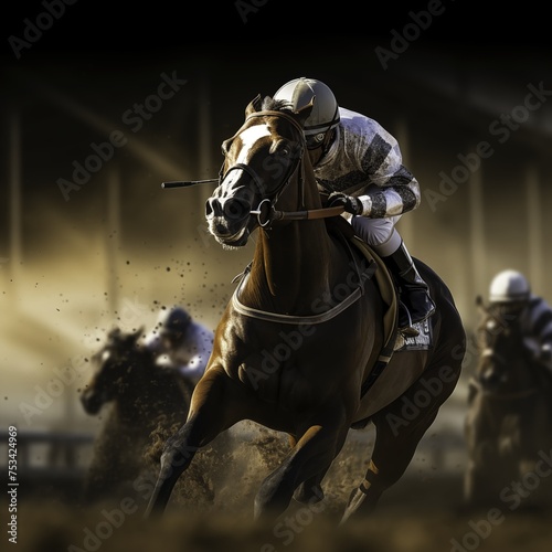 Thoroughbred horses jockey in a race