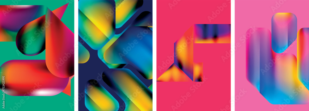 Set of colorful geometric posters - round shapes and circles with fluid color gradients. Abstract backgrounds for wallpaper, business card, cover, poster, banner, brochure, header, website Set of colorful geometric posters - round shapes and circles with fluid color gradients. Abstract backgrounds for wallpaper, business card, cover, poster, banner, brochure, header, website