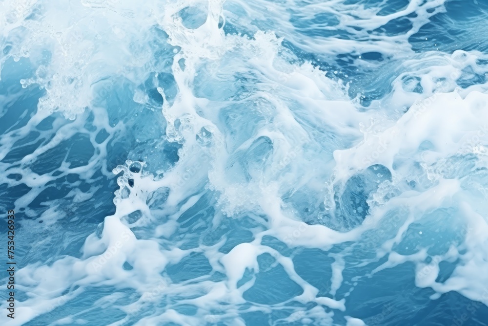 Abstract blue sea water with white foam for background, nature background