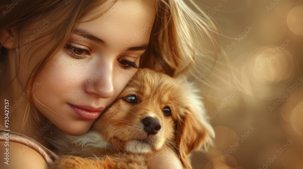Cute Young Woman Hugs Her Puppy, Desktop Wallpaper Backgrounds, Background HD For Designer Cute Young Woman Hugs Her Puppy, Desktop Wallpaper Backgrounds, Background HD For Designer
