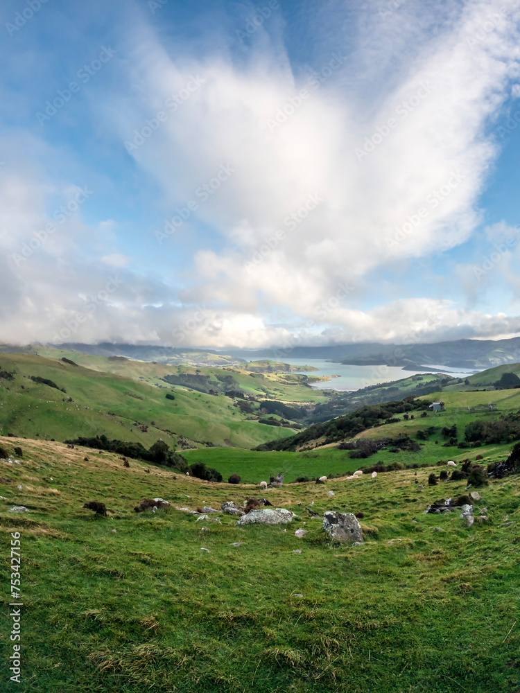 Montgomery Peak Landscape Offers Stunning Views of Akaroa Harbour from Montgomery Scenic Reserve, Banks Peninsula, Canterbury, New Zealand