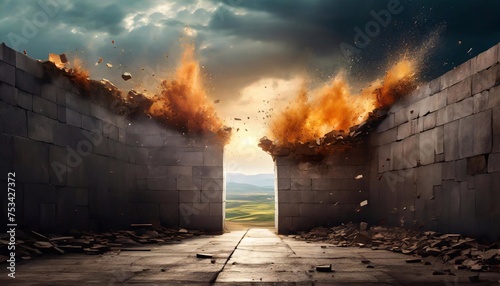 Exploding wall with free space © bahadirbermekphoto