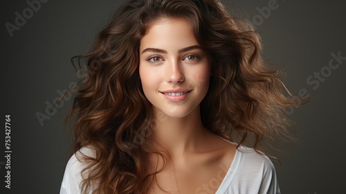 Portrait of beautiful young woman with clean fresh skin, on white background