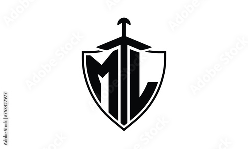 ML initial letter shield icon gaming logo design vector template. batman logo, sports logo, monogram, polygon, war game, symbol, playing logo, abstract, fighting, typography, icon, minimal, knife logo