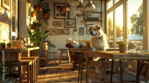 Dog Sits Served Table Cafe On, Desktop Wallpaper Backgrounds, Background HD For Designer