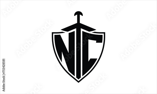 NC initial letter shield icon gaming logo design vector template. batman logo, sports logo, monogram, polygon, war game, symbol, playing logo, abstract, fighting, typography, icon, minimal, knife logo