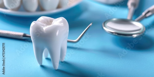 tooth on a blue background, dental care 