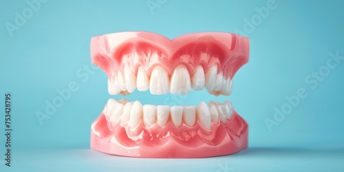 3d teeth on blue background copy space isolate, 