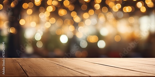 Empty restaurant table for product display or montage  with abstract blurred bokeh background.