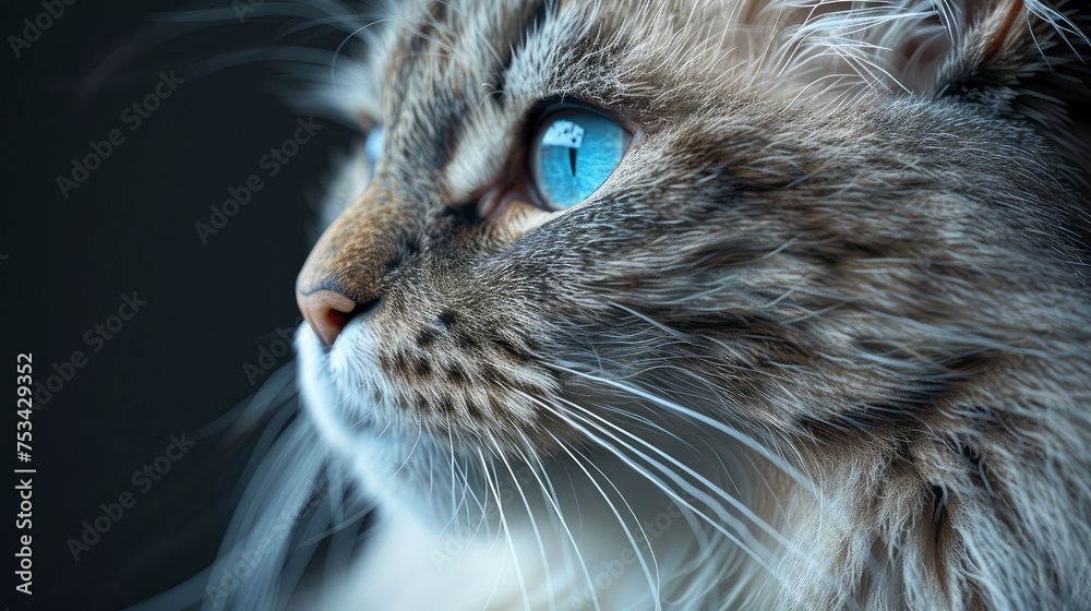 Fluffy Siberian Cat Blue Eyes Looking, Desktop Wallpaper Backgrounds, Background HD For Designer