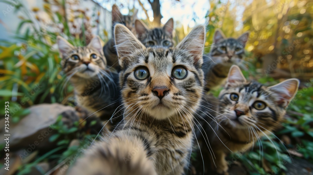 Obraz premium Funny Cats Self Picture Selfie Stick, Desktop Wallpaper Backgrounds, Background HD For Designer