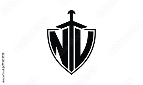 NU initial letter shield icon gaming logo design vector template. batman logo, sports logo, monogram, polygon, war game, symbol, playing logo, abstract, fighting, typography, icon, minimal, knife logo