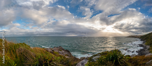 Bluff Hill Motupohue Lookout Offering Views of Foveaux Strait and Native Forests in Wind-Battered Southland, New Zealand photo