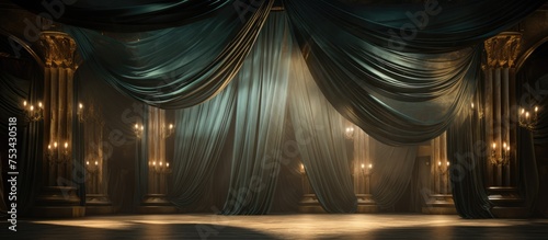 Theatrical drapes in subdued lighting for backdrop