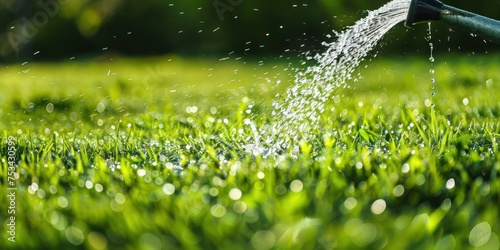 water drops on grass, watering lawn