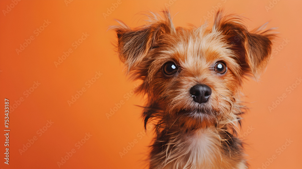 It's funny little dog with an orange background, generative Ai