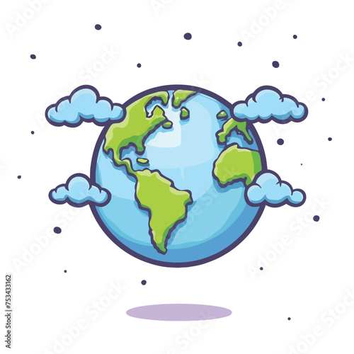 2d vector cartoon illustration colorful earth logo , painting style , cloud
