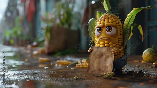 Angry Corn cartoon character. Created with Generative AI. photo